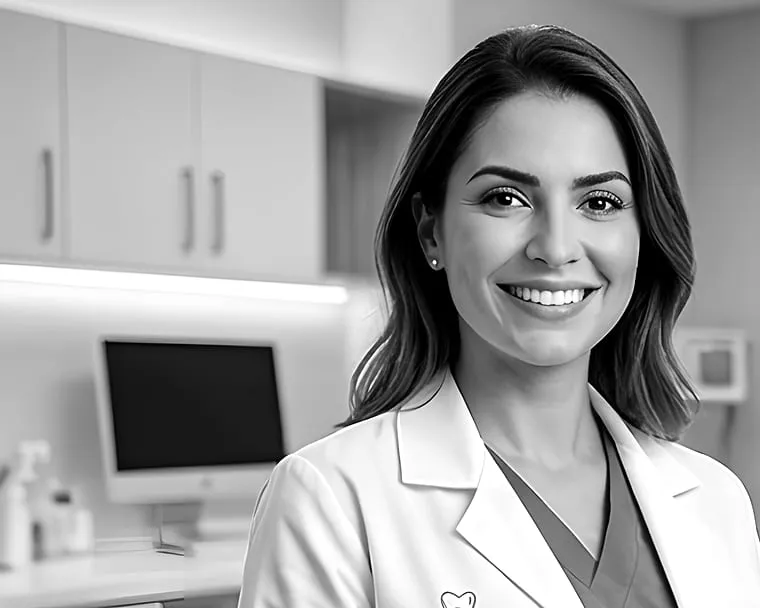 Dentista sorrindo no consultório