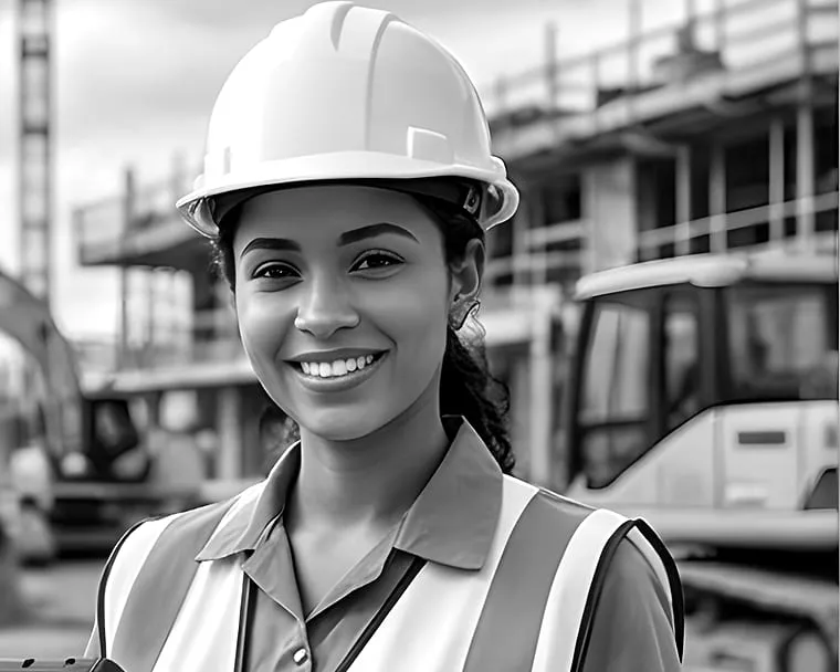 Engenheira sorrindo em uma obra